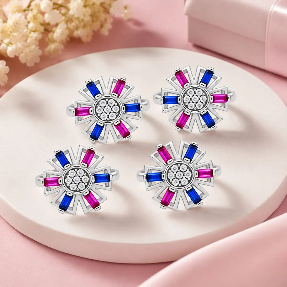 925 Sterling Silver A Toe Ring Pair Of 2 Floral Geometric Inspired For Women